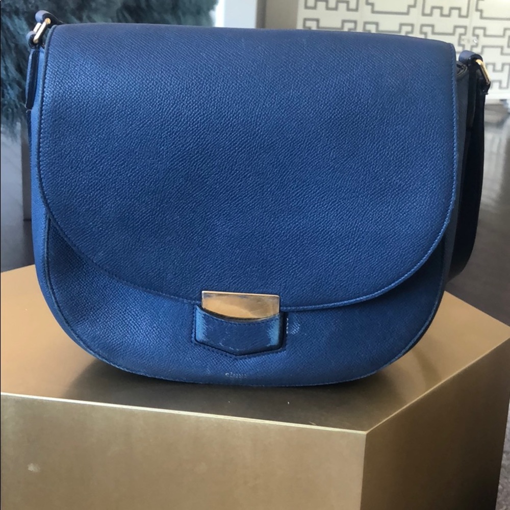 Celine Grained Calfskin Compact Trotteur navy